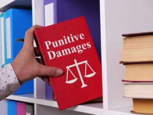 Red book entitled punitive damages in the shelf